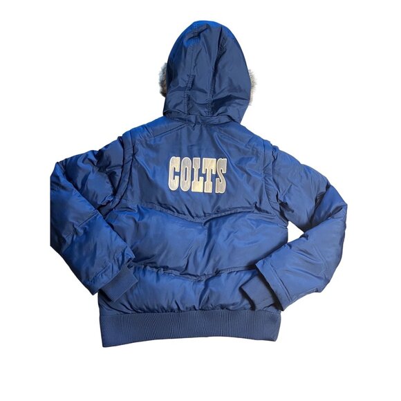 Reebok Colts Womens M Blue Puffer Jacket W/ Faux Fur Hood Convertible To Vest - Picture 3 of 15